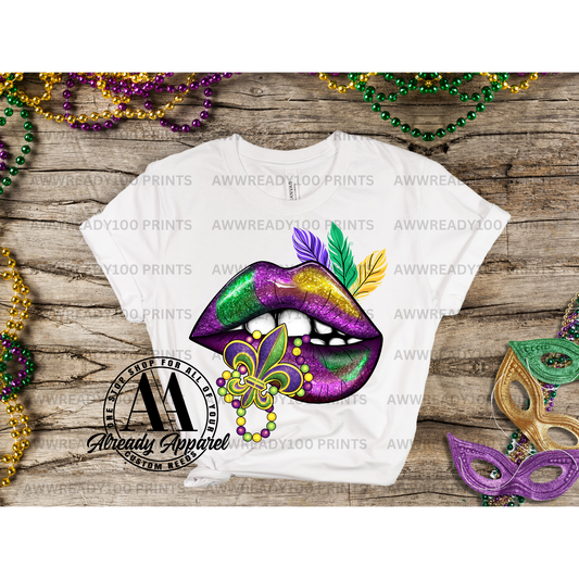 MARDI GRAS LIPS & FLEUR DE LIS I 10" - DTF TRANSFER