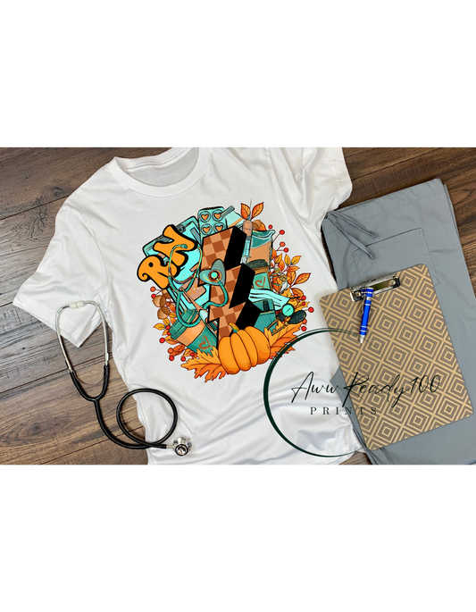 RN with Pumpkins and Leaves  | 10" DTF Transfer