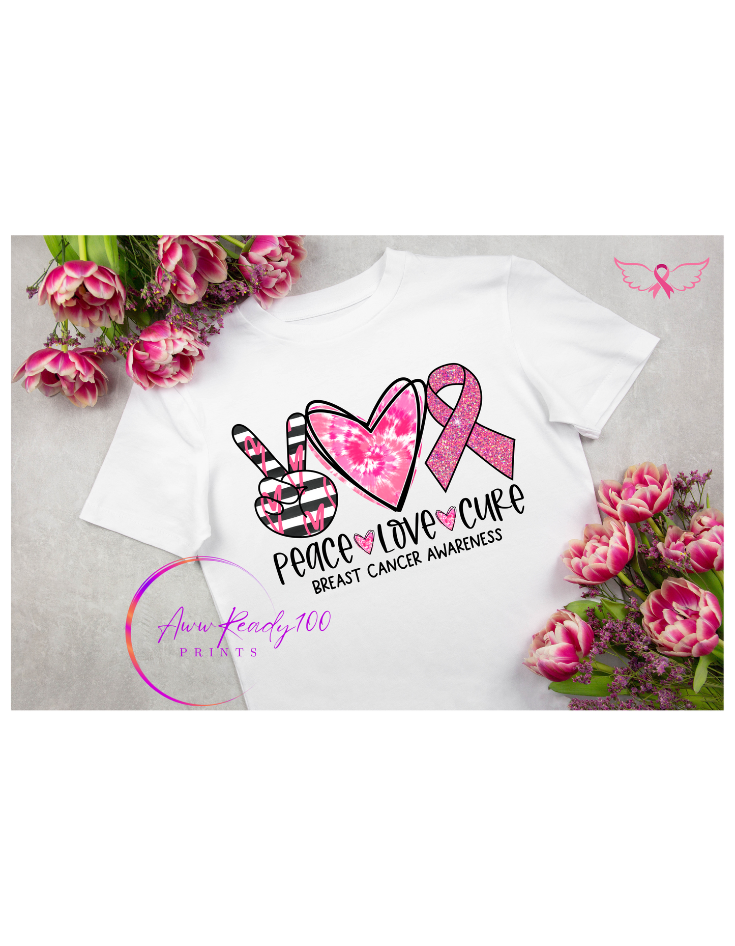 Peace Love Cure Breast Cancer | 10'' DTF Transfer