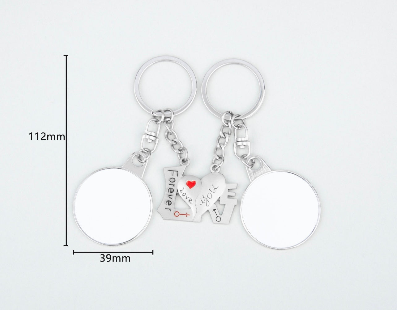 Couple Keychain Sublimation Blank with Forever Love You Male & Female Charms