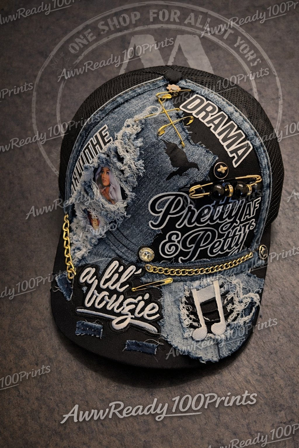 Custom Junk Trucker Hat | Handcrafted Patch Hat | AWWREADY100 Prints Statement Hat