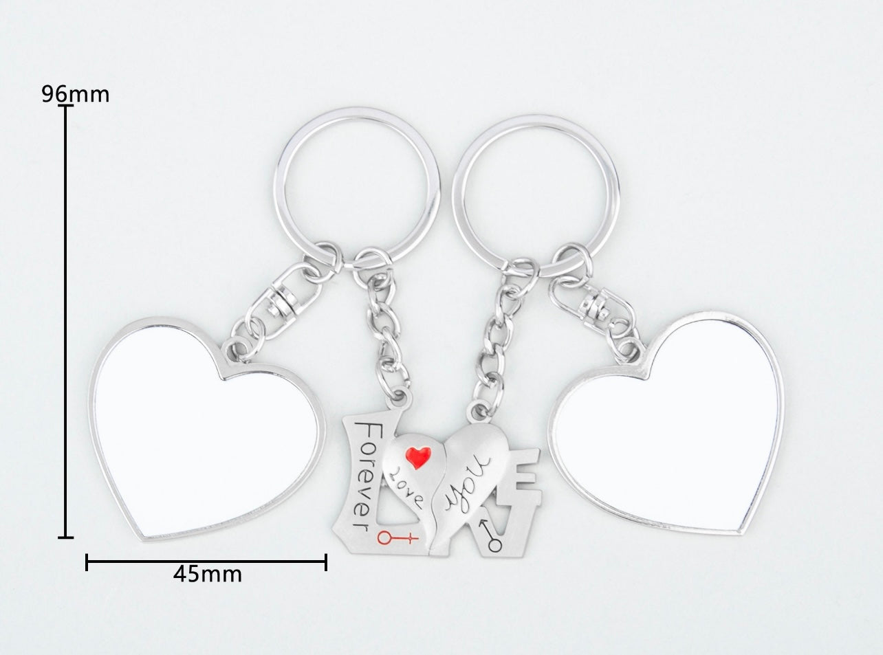 Couple Keychain Sublimation Blank with Forever Love You Male & Female Charms
