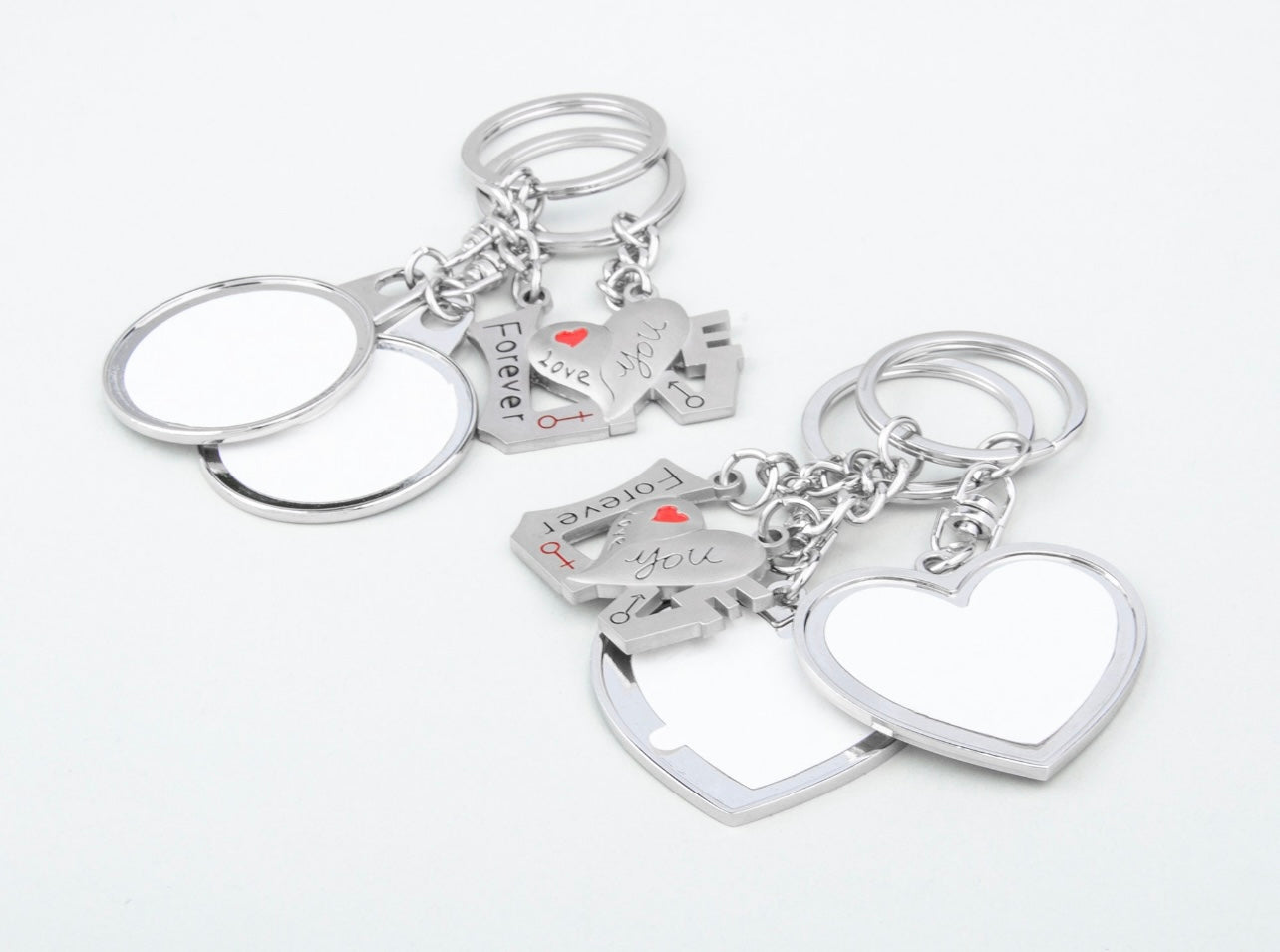 Couple Keychain Sublimation Blank with Forever Love You Male & Female Charms